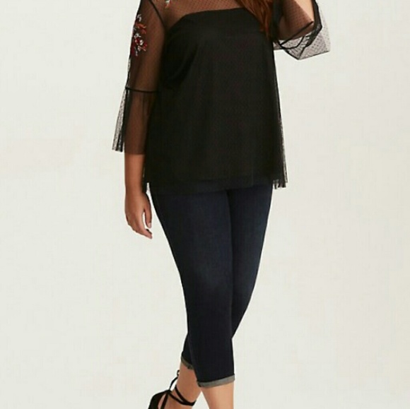 TORRID FLORAL EMBROIDERED MESH TOP - Picture 3 of 5